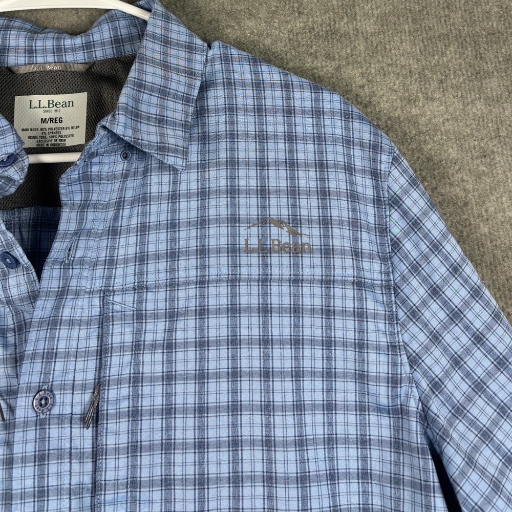 L.L. Bean Rapid River Fishing Shirt Plaid Long Sleeve Size M Blue - Picture 7 of 9